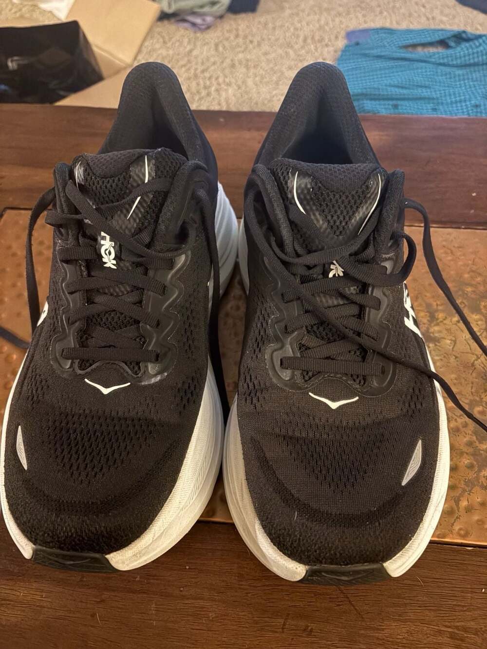 HOKA Bondi 8 Size 9.5E Black White Running Shoes